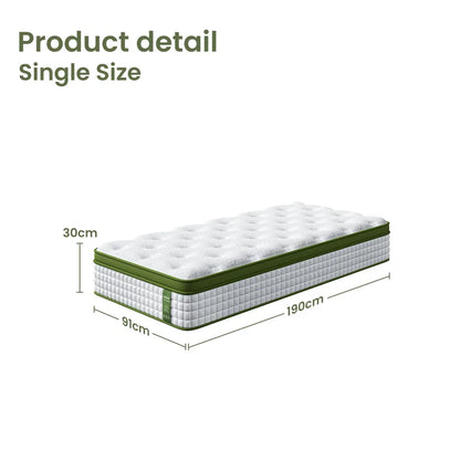 BedStory Single 30cm Hybrid Mattress Cooling Gel Memory Foam 5 Zone Pocket Spring Bed Temperature Regulating - Mekamart Australia