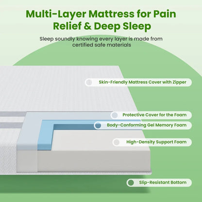 BedStory Queen Memory Foam Mattress 25cm Cooling Gel Foam Mattress in a Box Medium Feel - Mekamart Australia
