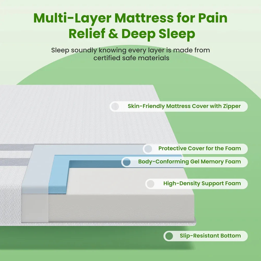 BedStory Single Memory Foam Mattress 25cm Cooling Gel Foam Mattress in a Box Medium Feel - Mekamart Australia