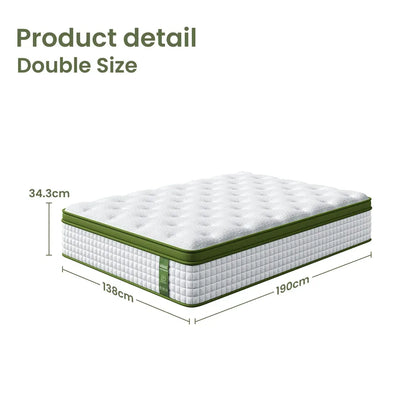 BedStory 34cm Double Latex Hybrid Mattress Medium Firm - 5 Zone Pocket Spring Bed for Pressure Relief Motion Isolation - Mekamart Australia