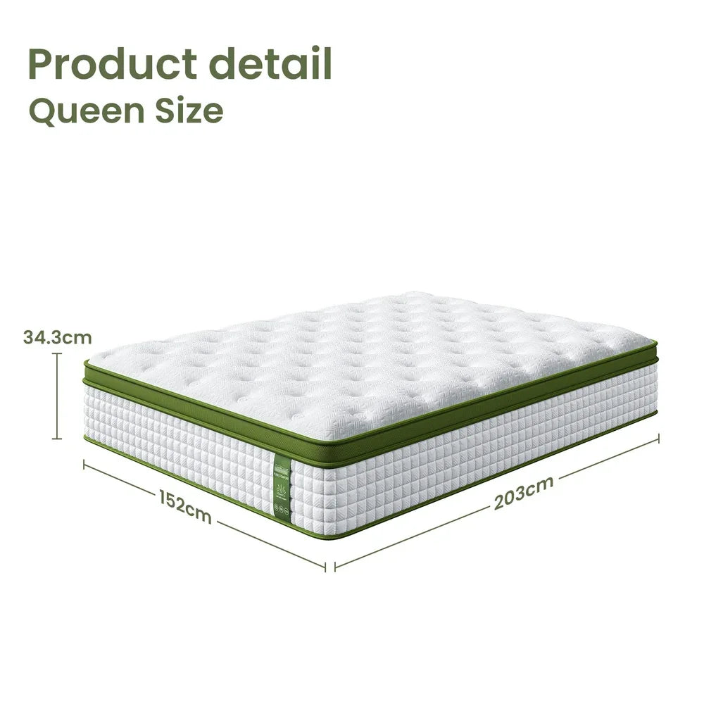 BedStory 34cm Queen Latex Hybrid Mattress Medium Firm - 5 Zone Pocket Spring Bed for Pressure Relief Motion Isolation - Mekamart Australia