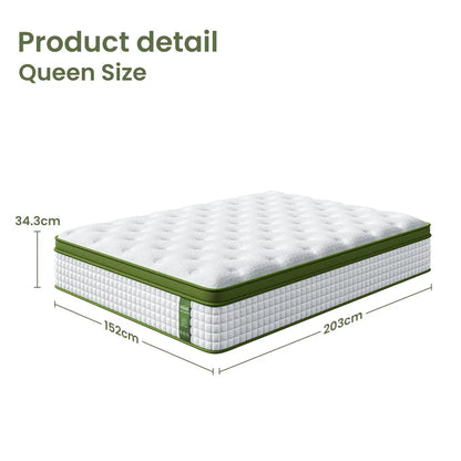 BedStory 34cm Queen Latex Hybrid Mattress Medium Firm - 5 Zone Pocket Spring Bed for Pressure Relief Motion Isolation - Mekamart Australia