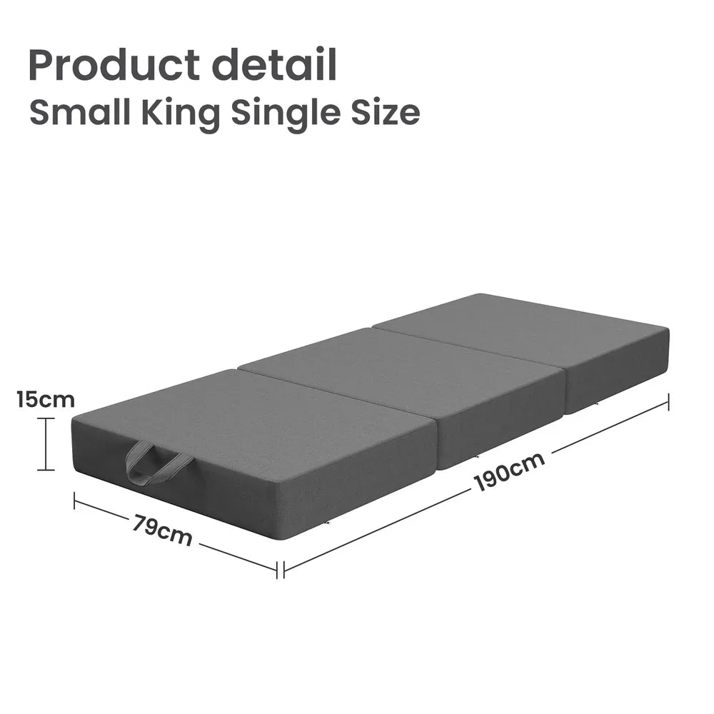 BedStory Folding Mattress Small King Single Trifold Mattress Firm Support Foam Washable Cover 15cm - Mekamart Australia