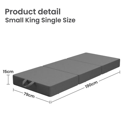 BedStory Folding Mattress Small King Single Trifold Mattress Firm Support Foam Washable Cover 15cm - Mekamart Australia