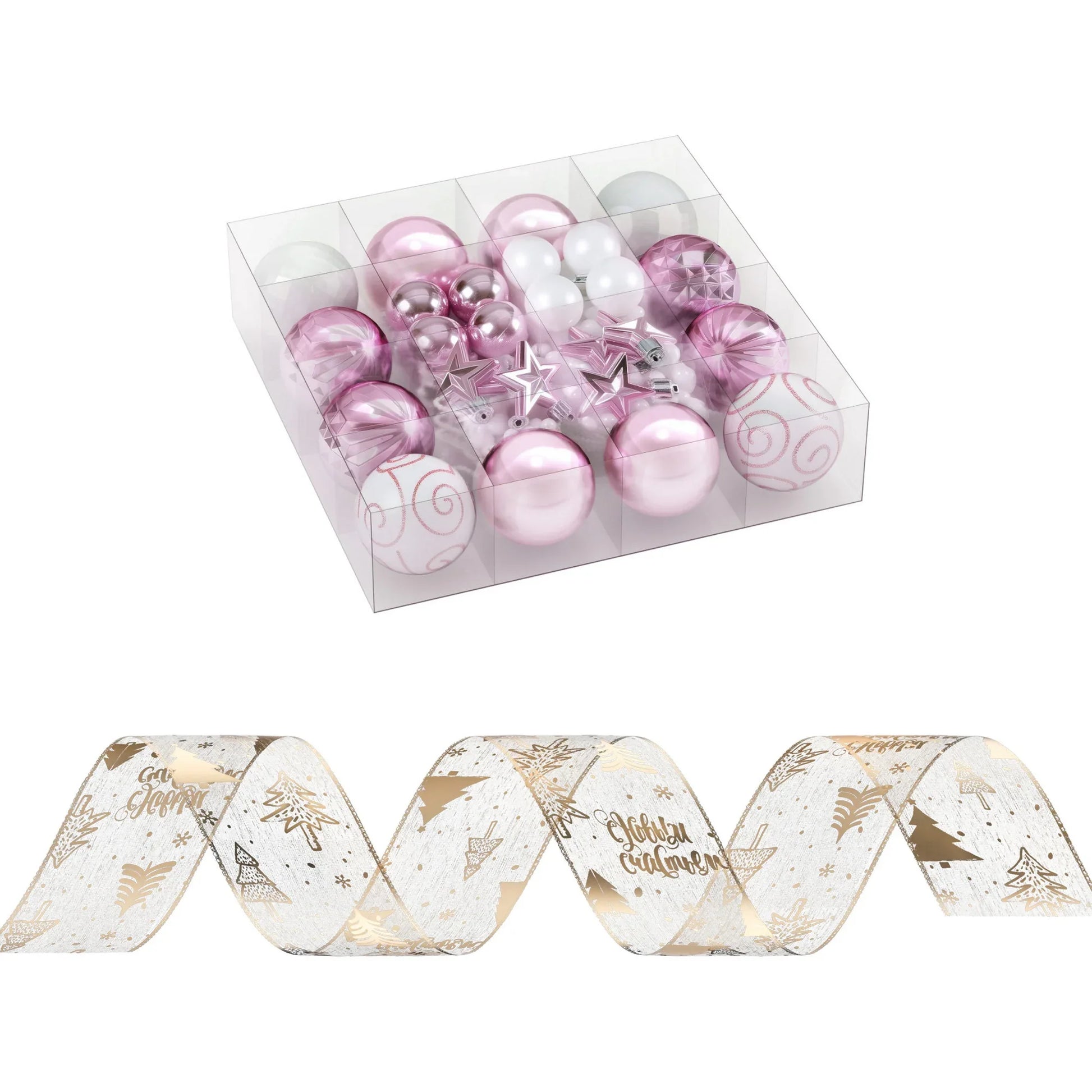 Jingle Jollys Christmas Tree Decoration Set Ribbon Baubles Ornaments Party 34pcs - Mekamart Australia