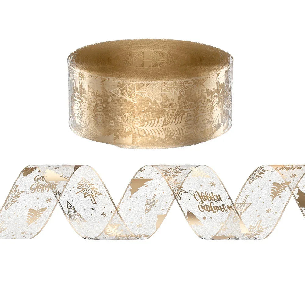 Jingle Jollys 20M Christmas Ribbon Roll Bow Printed Xmas Tree Decor Gift Gold - Mekamart Australia