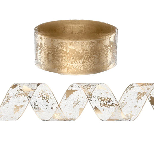Jingle Jollys 20M Christmas Ribbon Roll Bow Printed Xmas Tree Decor Gift Gold - Mekamart Australia
