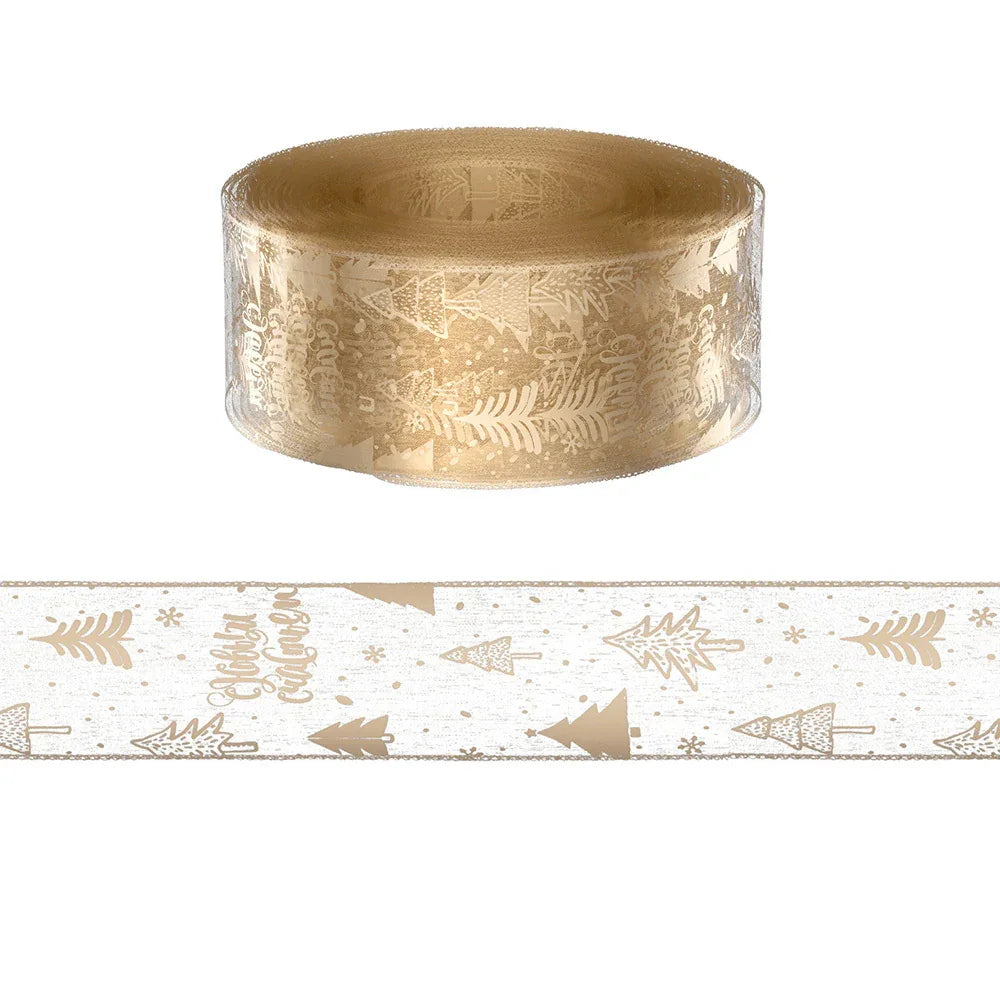 Jingle Jollys 20M Christmas Ribbon Roll Bow Printed Xmas Tree Decor Gift Gold - Mekamart Australia