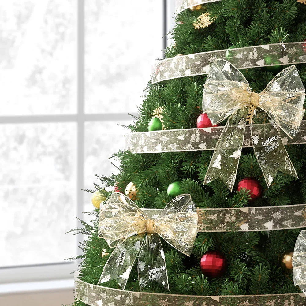 Jingle Jollys 20M Christmas Ribbon Roll Bow Printed Xmas Tree Decor Gift Gold - Mekamart Australia