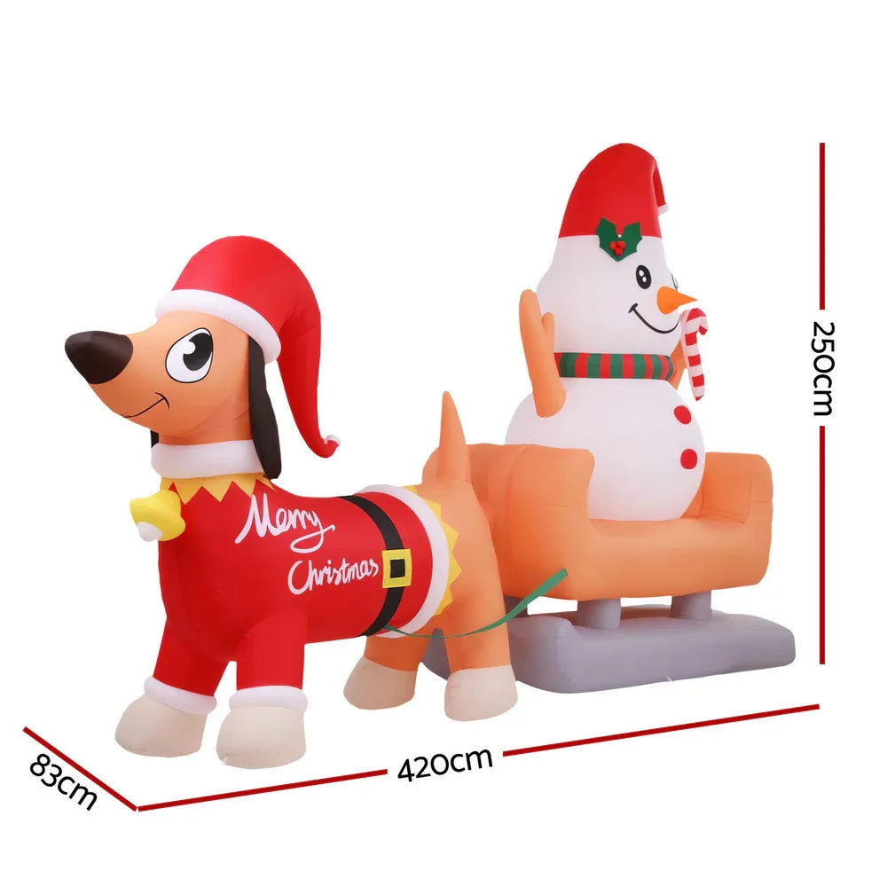 Jingle Jollys Christmas Inflatable Snowman Dog 4.2M Tall Outdoor Decorations Illuminated - Mekamart Australia