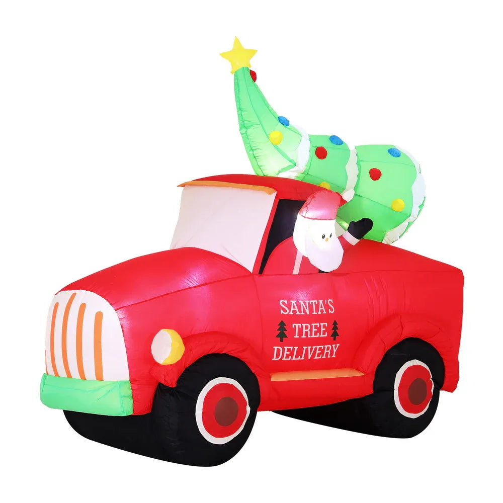 Jingle Jollys Christmas Inflatable Santa Truck 1.6M Height LED Decorations Illuminated - Mekamart Australia