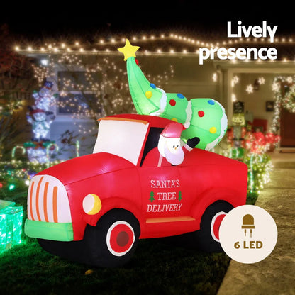 Jingle Jollys Christmas Inflatable Santa Truck 1.6M Height LED Decorations Illuminated - Mekamart Australia