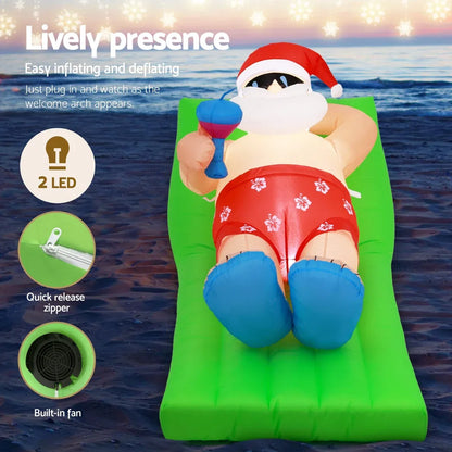 Jingle Jollys Christmas Inflatable Santa Bench 1.8M LED Illuminated Decorations - Mekamart Australia
