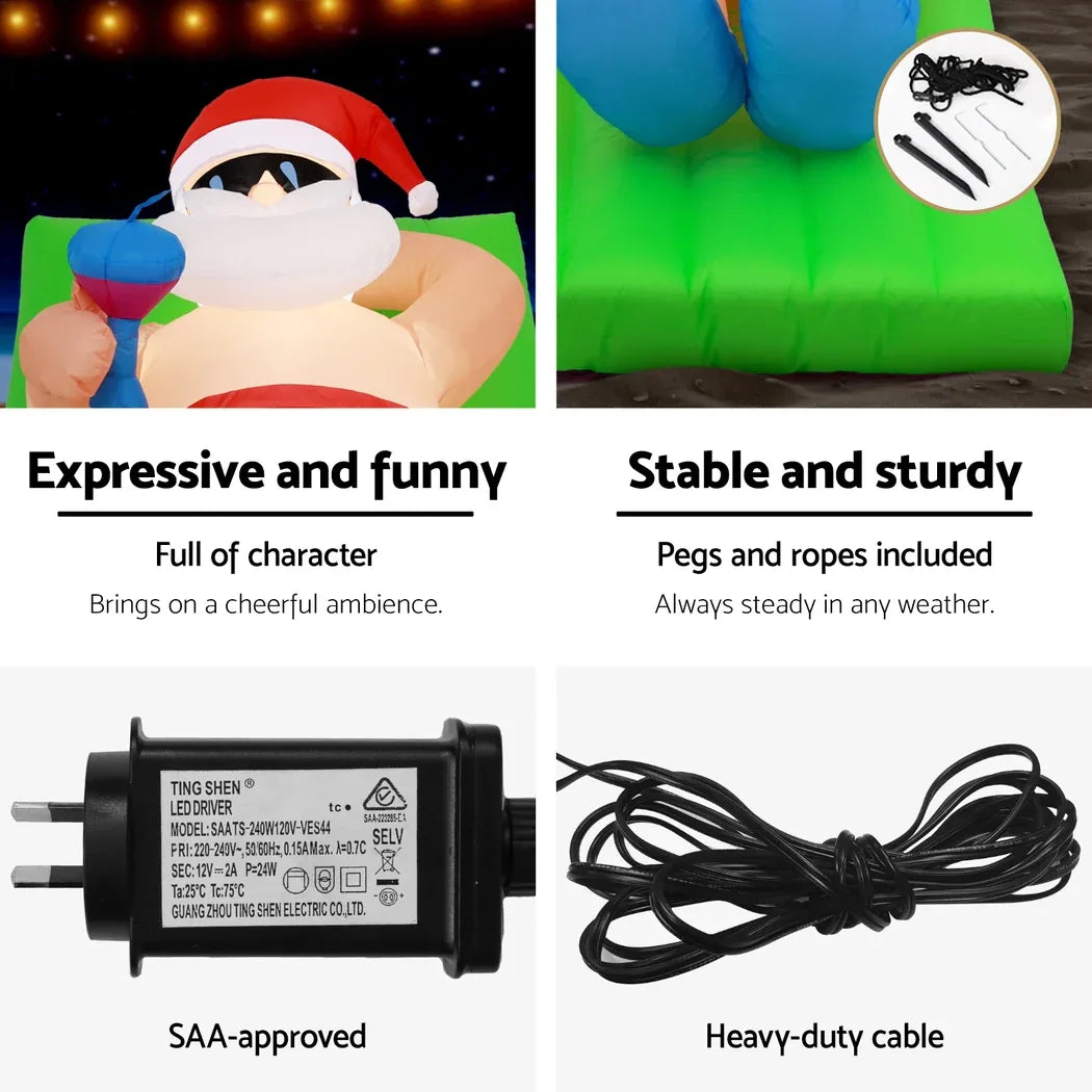 Jingle Jollys Christmas Inflatable Santa Bench 1.8M LED Illuminated Decorations - Mekamart Australia