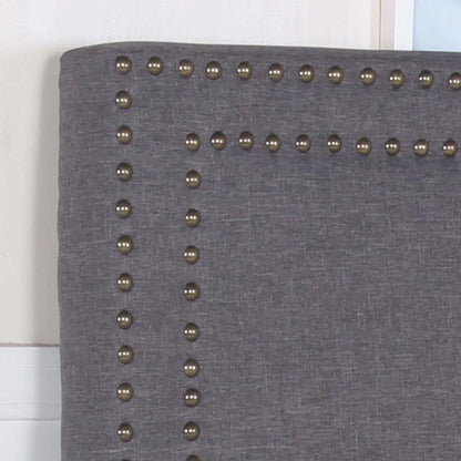 Bed Head Queen Charcoal Headboard Upholstery Fabric Studded Buttons - Mekamart Australia