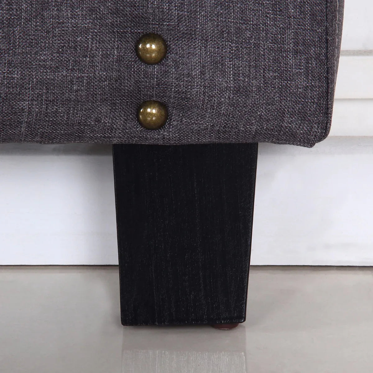 Bed Head Queen Charcoal Headboard Upholstery Fabric Studded Buttons - Mekamart Australia