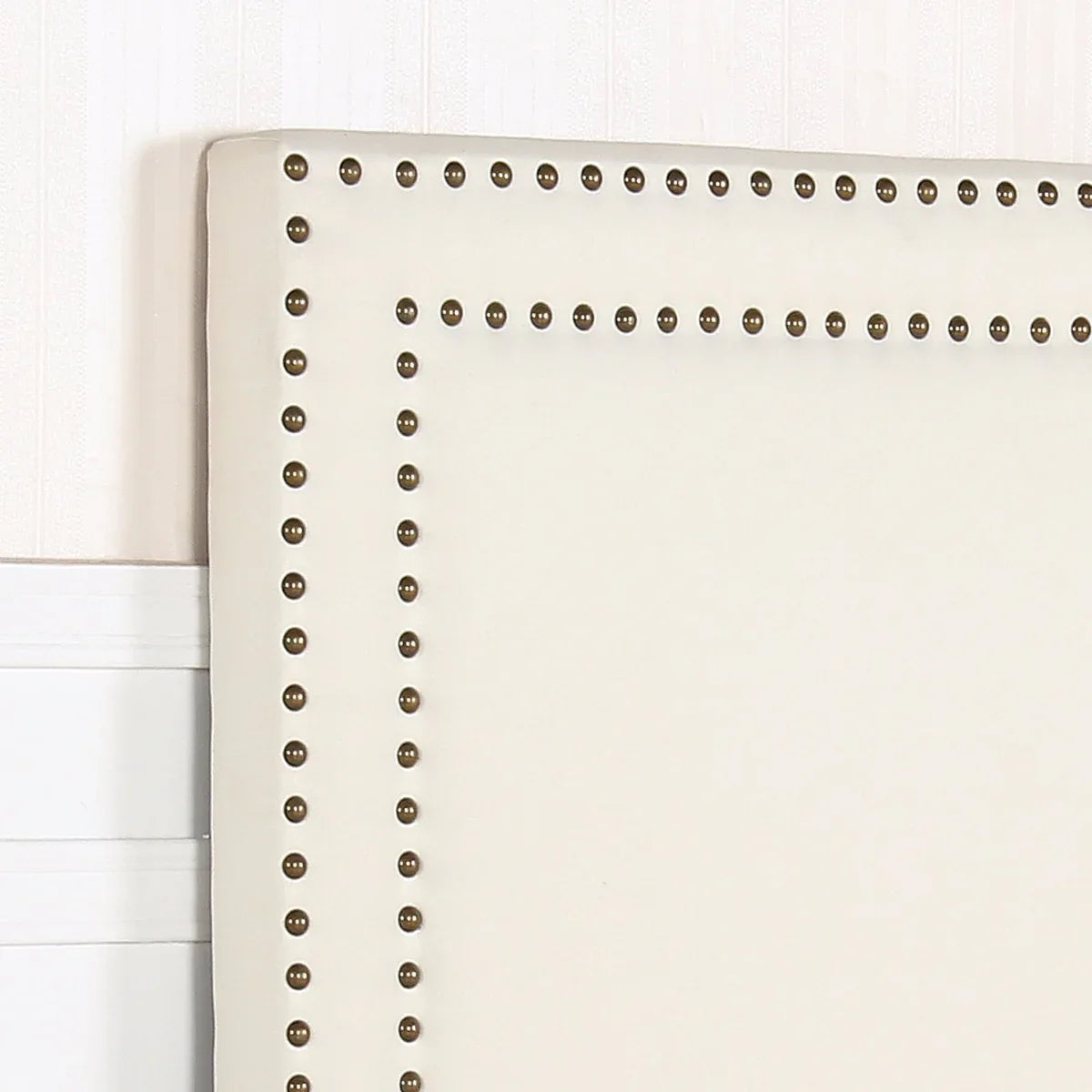 Bed Head Queen White Headboard Upholstery Fabric Studded Buttons - Mekamart Australia