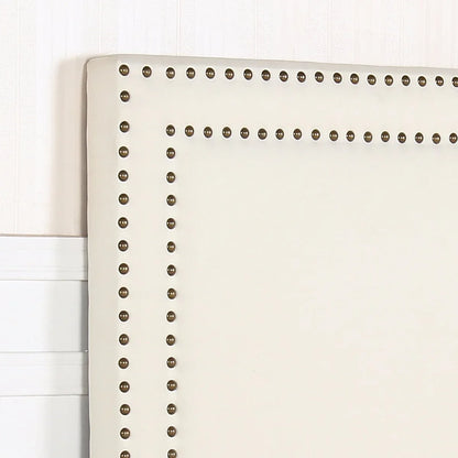 Bed Head Queen White Headboard Upholstery Fabric Studded Buttons - Mekamart Australia