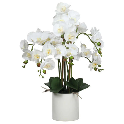 Large Multi-Stem White Potted Faux Orchid 65cm - Mekamart Australia